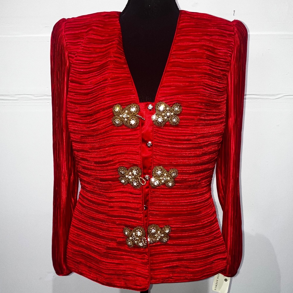Saks 5th Avenue Red with beaded and faux pearl jacket